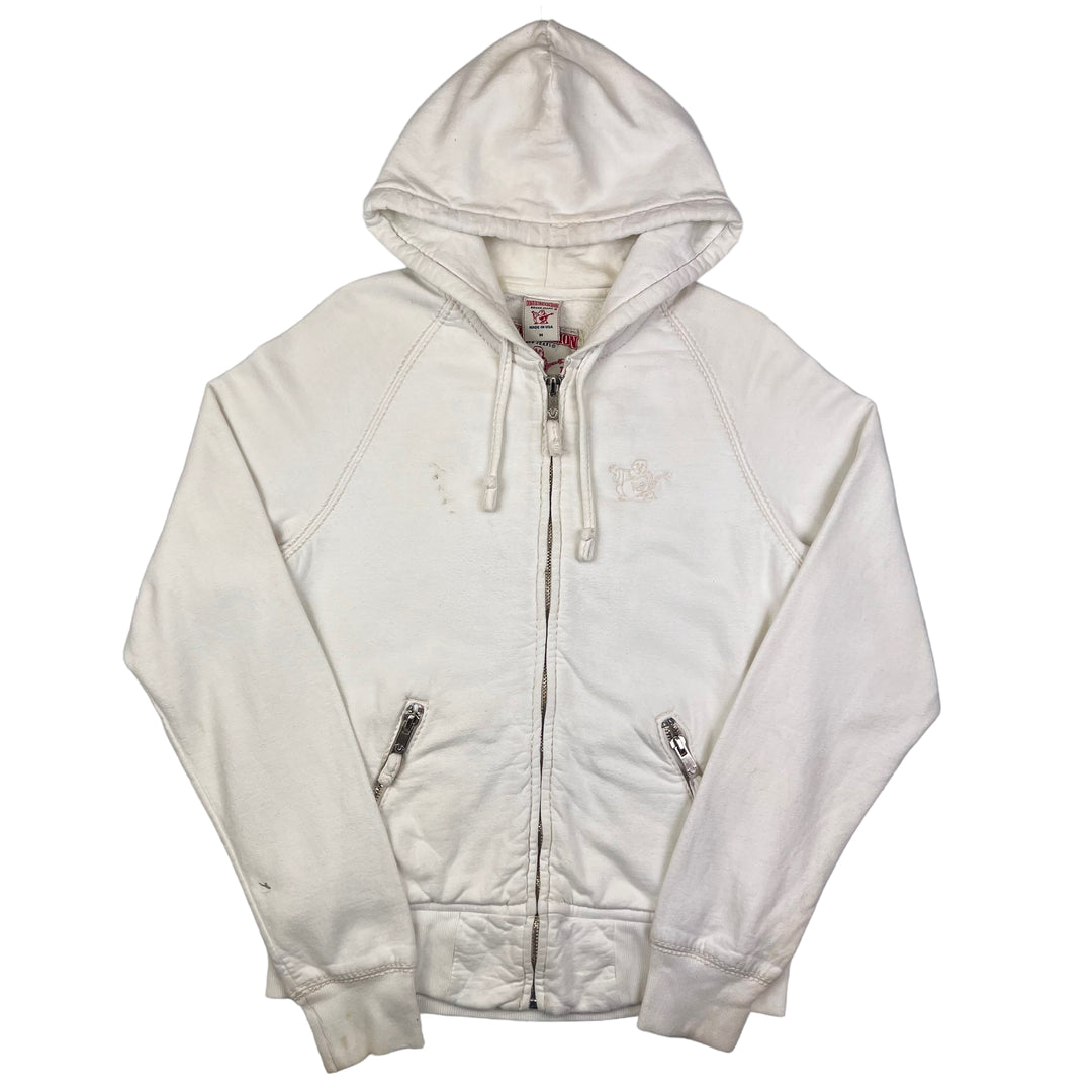 True Religion White Zip Up Hooded Sweatshirt