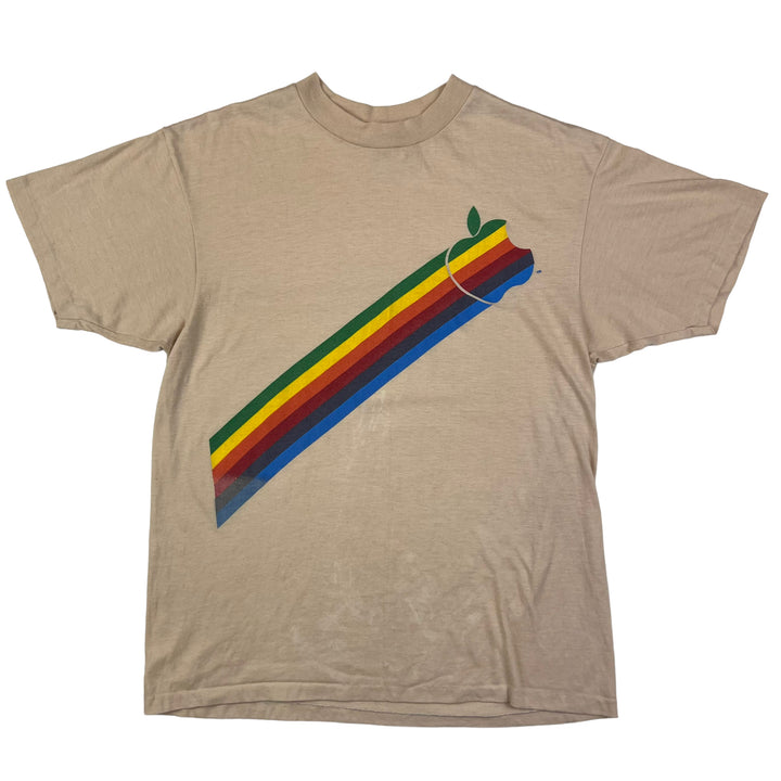 Hanes Apple Computer Rainbow Logo 80s Rare Single Stitch T-Shirt Beige