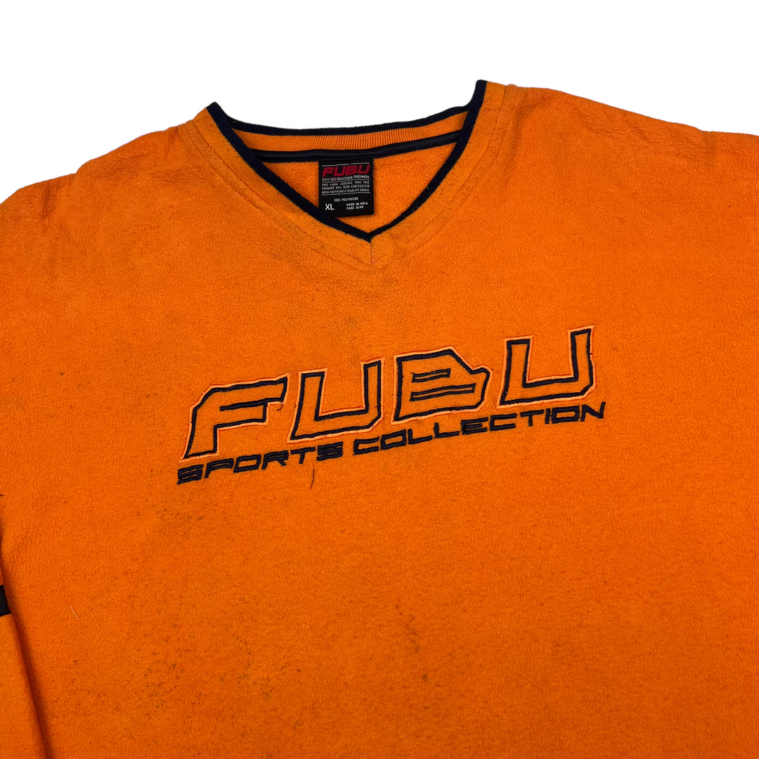 FUBU Sports Collection Orange V Neck Fleece Sweatshirt