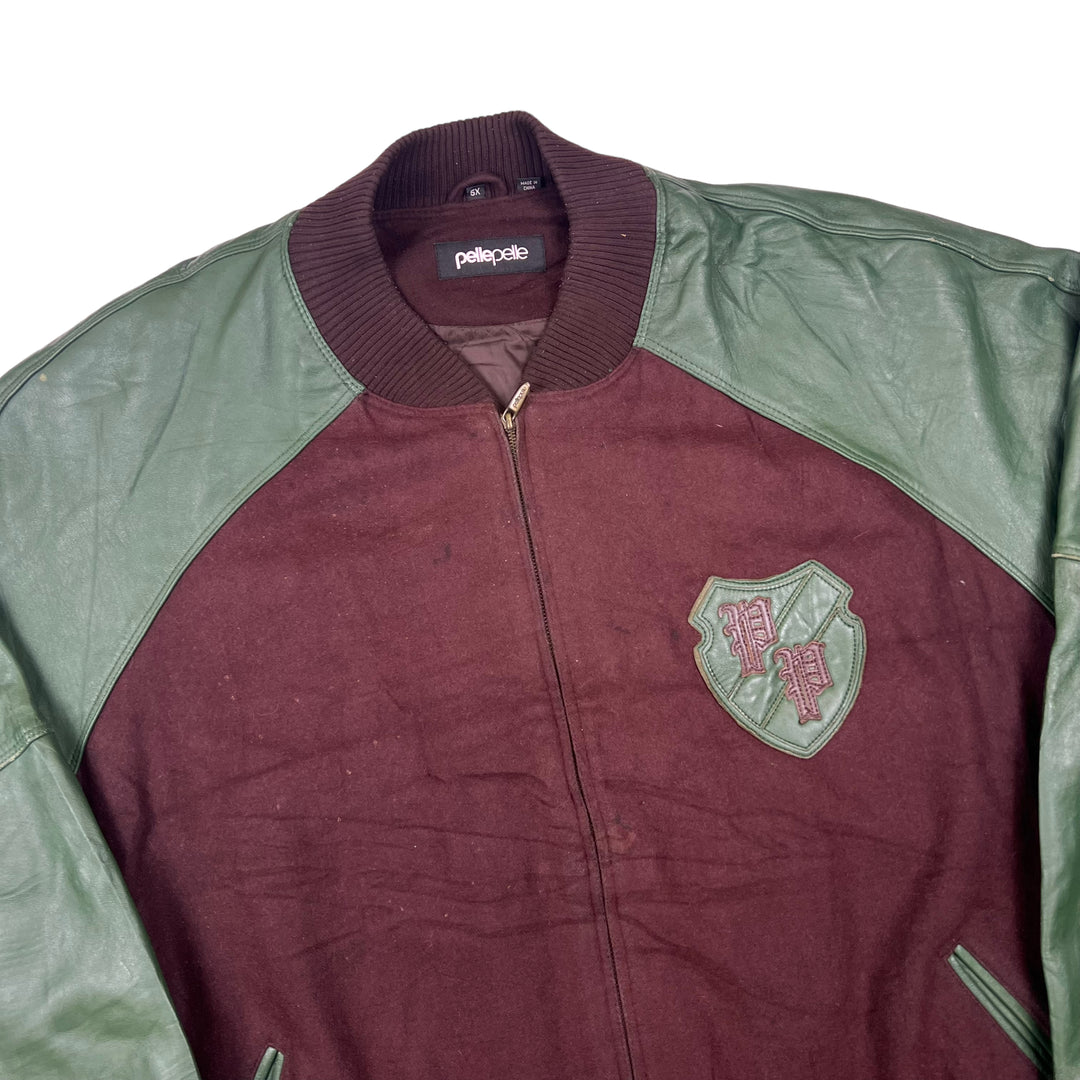 Pelle Pelle Brown Green Leather Varsity Jacket