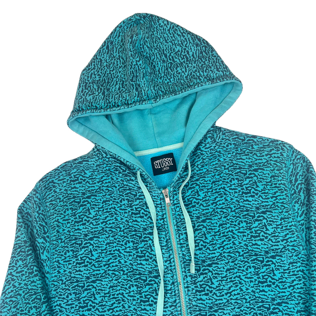 Stussy 90s Leopard Print Turquoise Hooded Sweatshirt