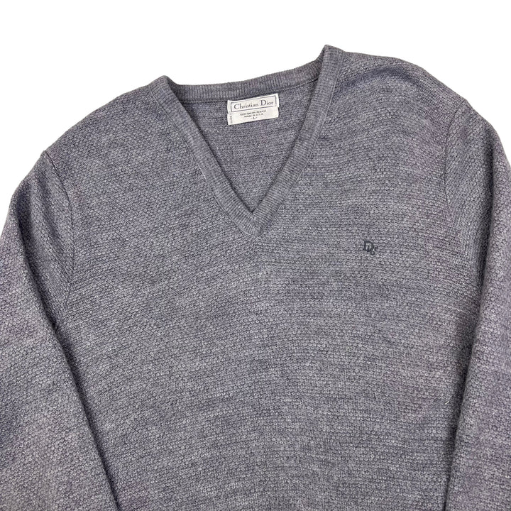 Christian Dior Grey V-Neck Knitted Sweatshirt