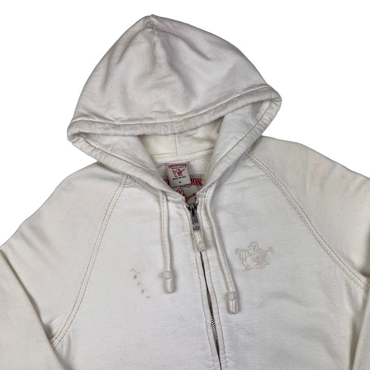 True Religion White Zip Up Hooded Sweatshirt