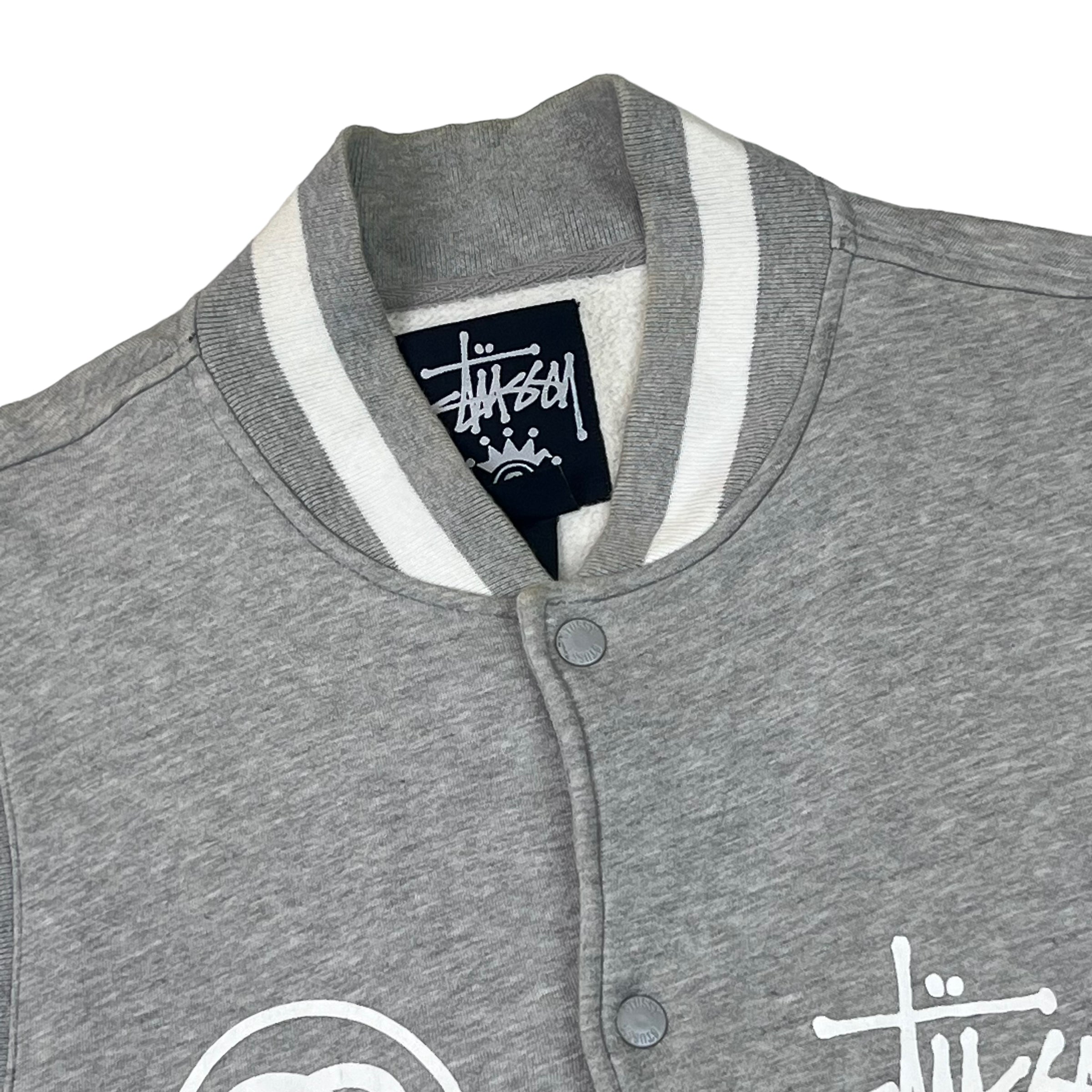 Stussy Worldwide Grey Varsity Jacket | Bring It Back