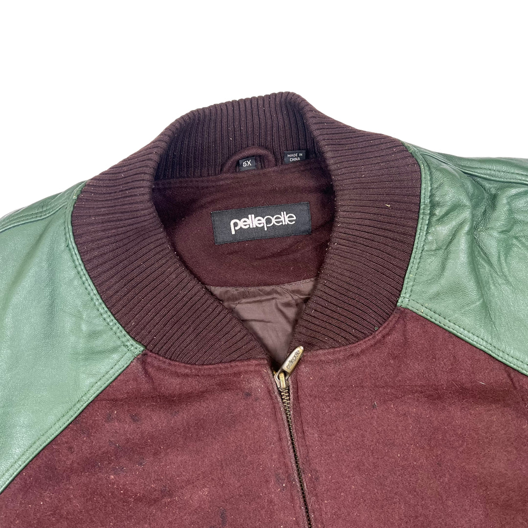 Pelle Pelle Brown Green Leather Varsity Jacket