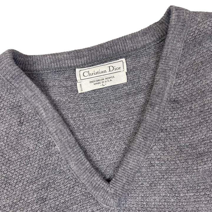 Christian Dior Grey V-Neck Knitted Sweatshirt