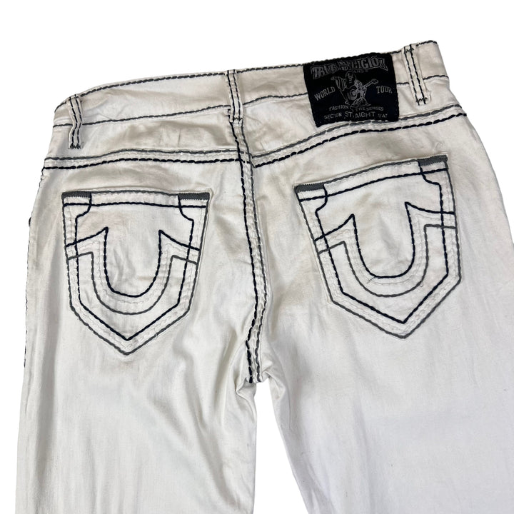 True Religion Contrast Stitch White Embroidered Jeans