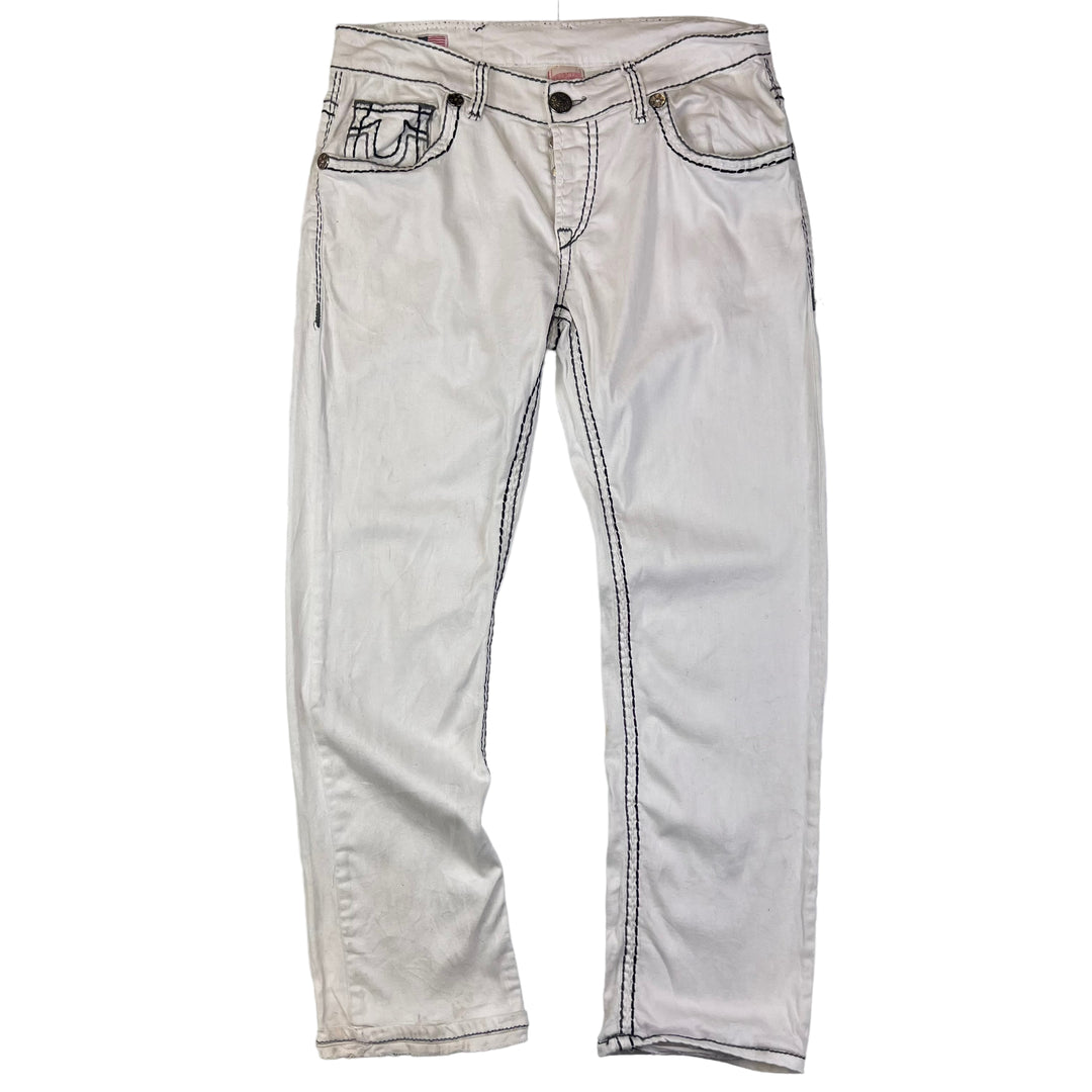 True Religion Contrast Stitch White Embroidered Jeans