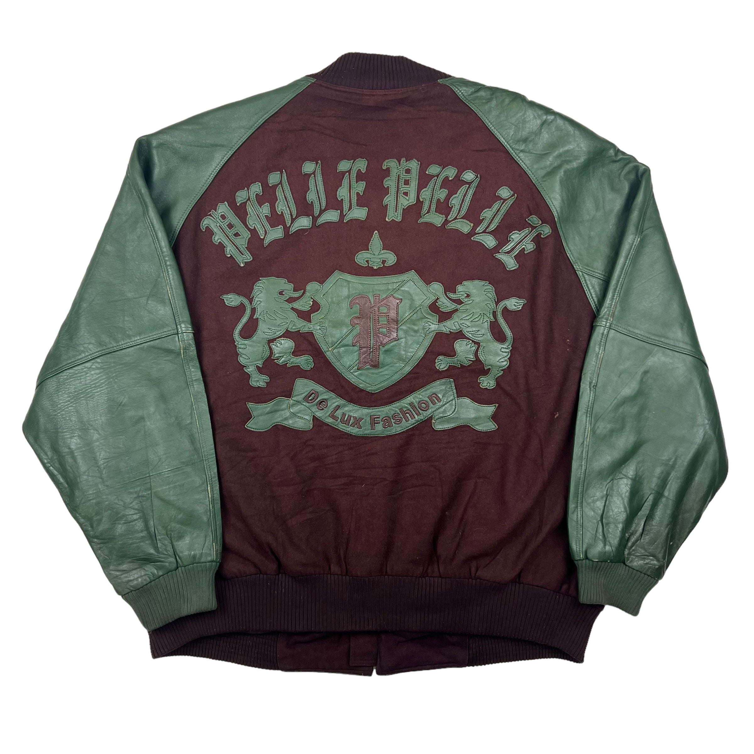 Pelle Pelle Brown and Green Leather Varsity Jacket Bring It Back