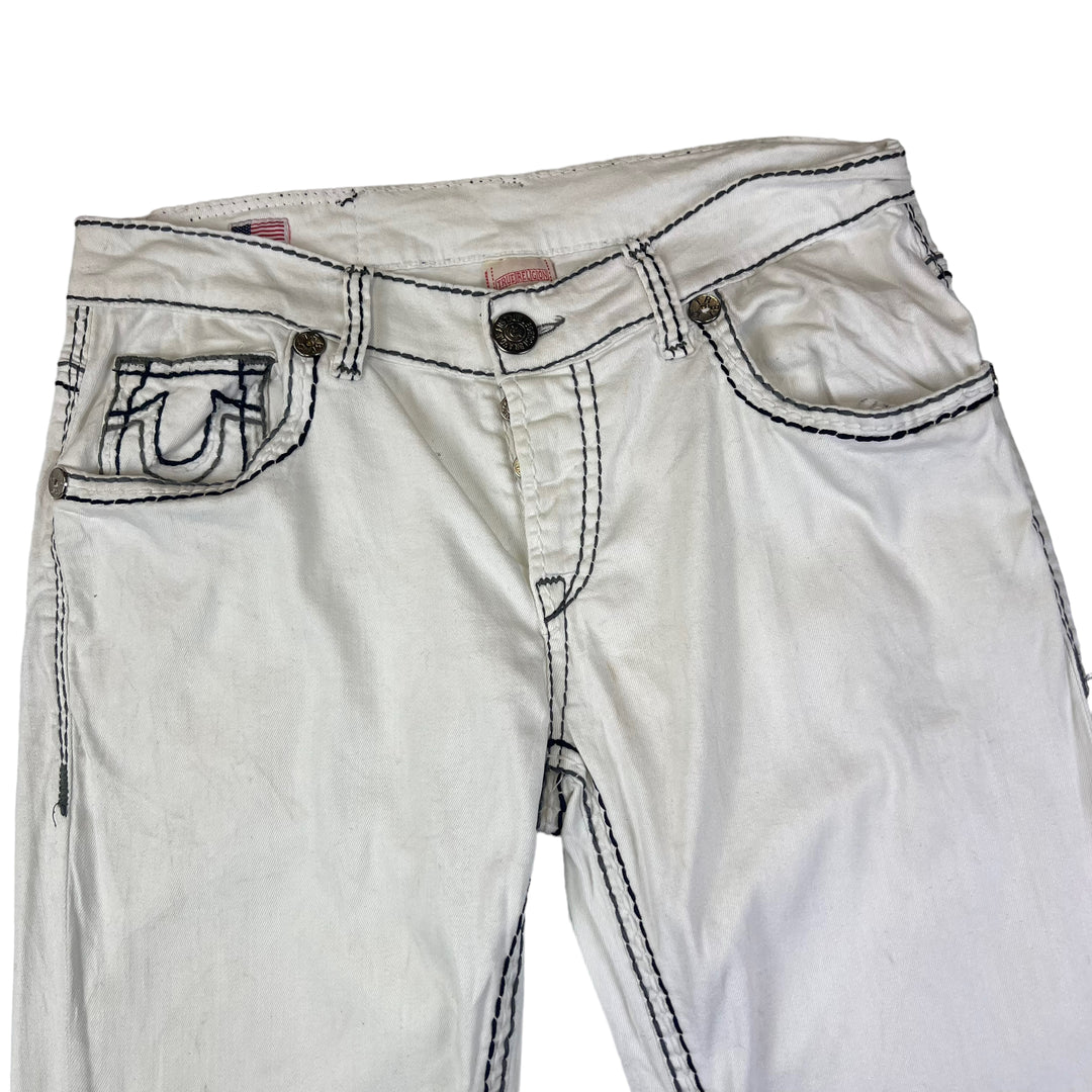 True Religion Contrast Stitch White Embroidered Jeans