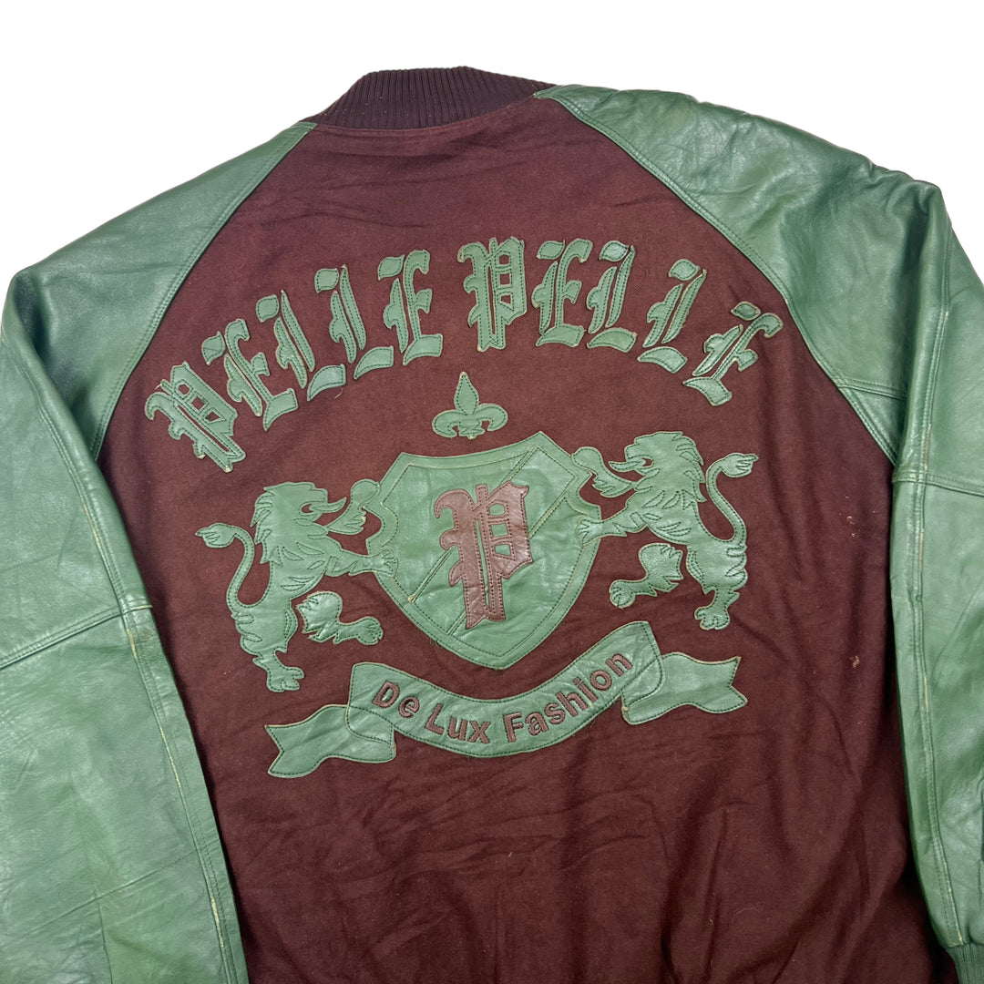 Pelle Pelle Brown Green Leather Varsity Jacket