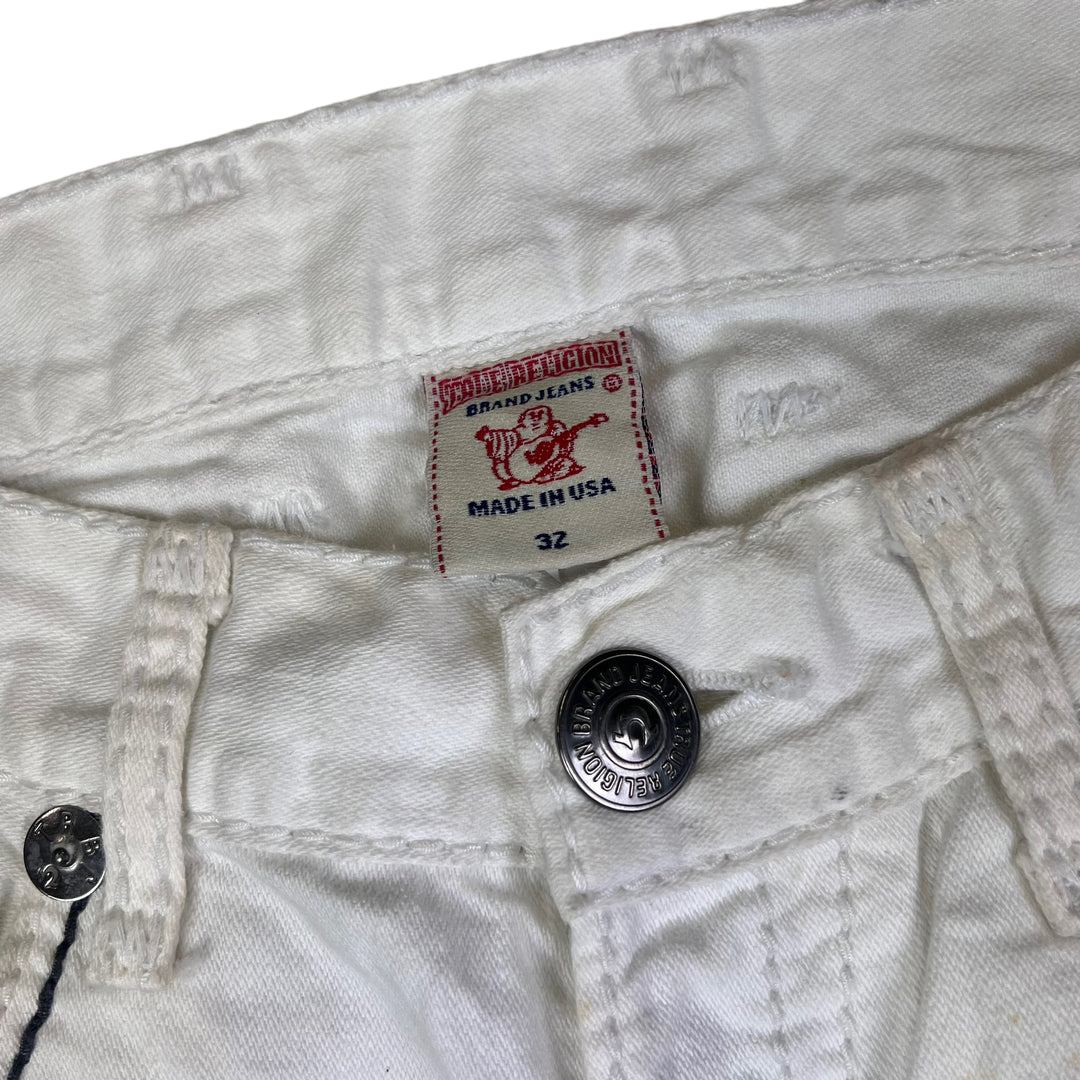 True Religion White with Black Outer Stitching Embroidered Jeans