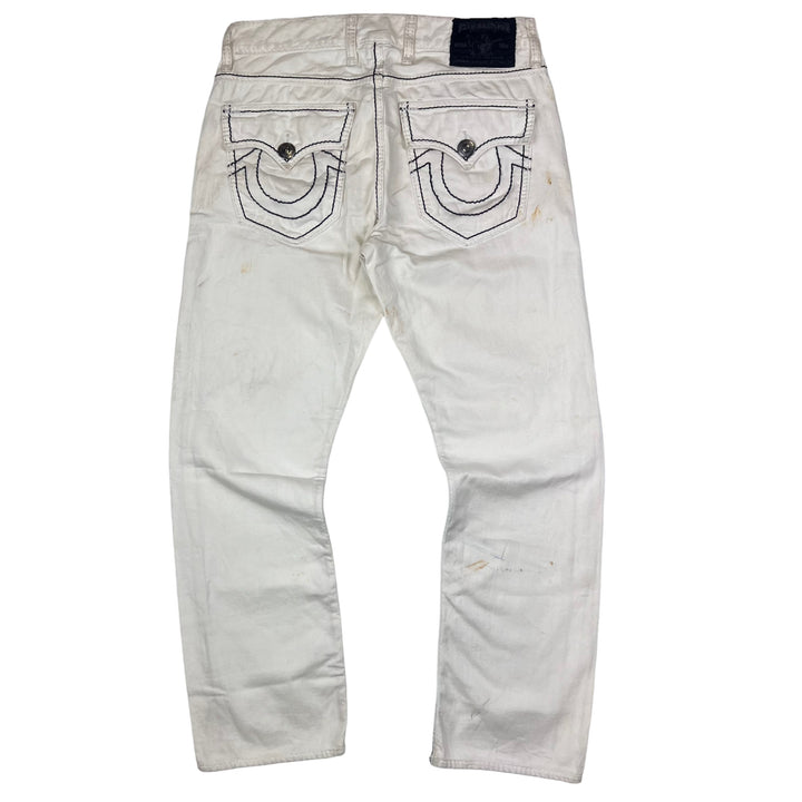 True Religion White with Black Outer Stitching Embroidered Jeans