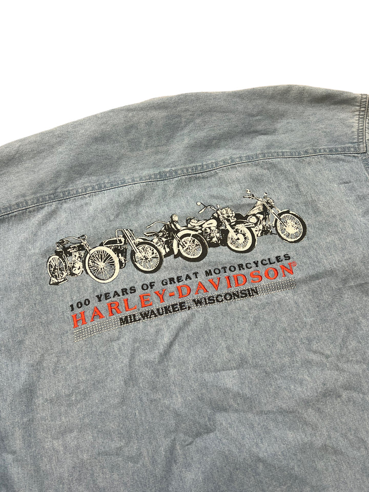 Harley-Davidson "100 Years of Great Motorcycles" Blue Denim Shirt