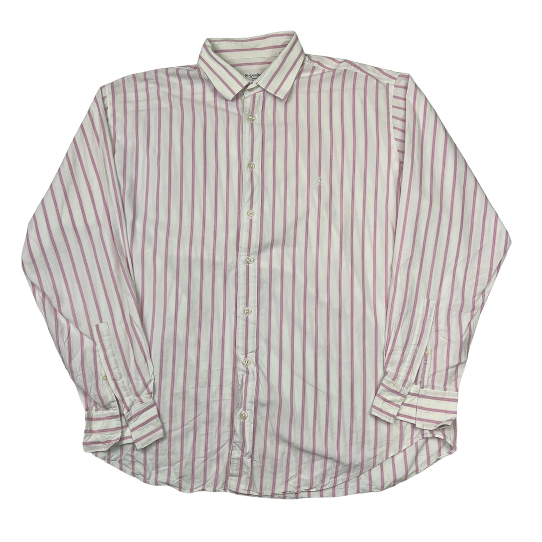 Yves Saint Laurent White & Pink Stripped Long Sleeve Shirt