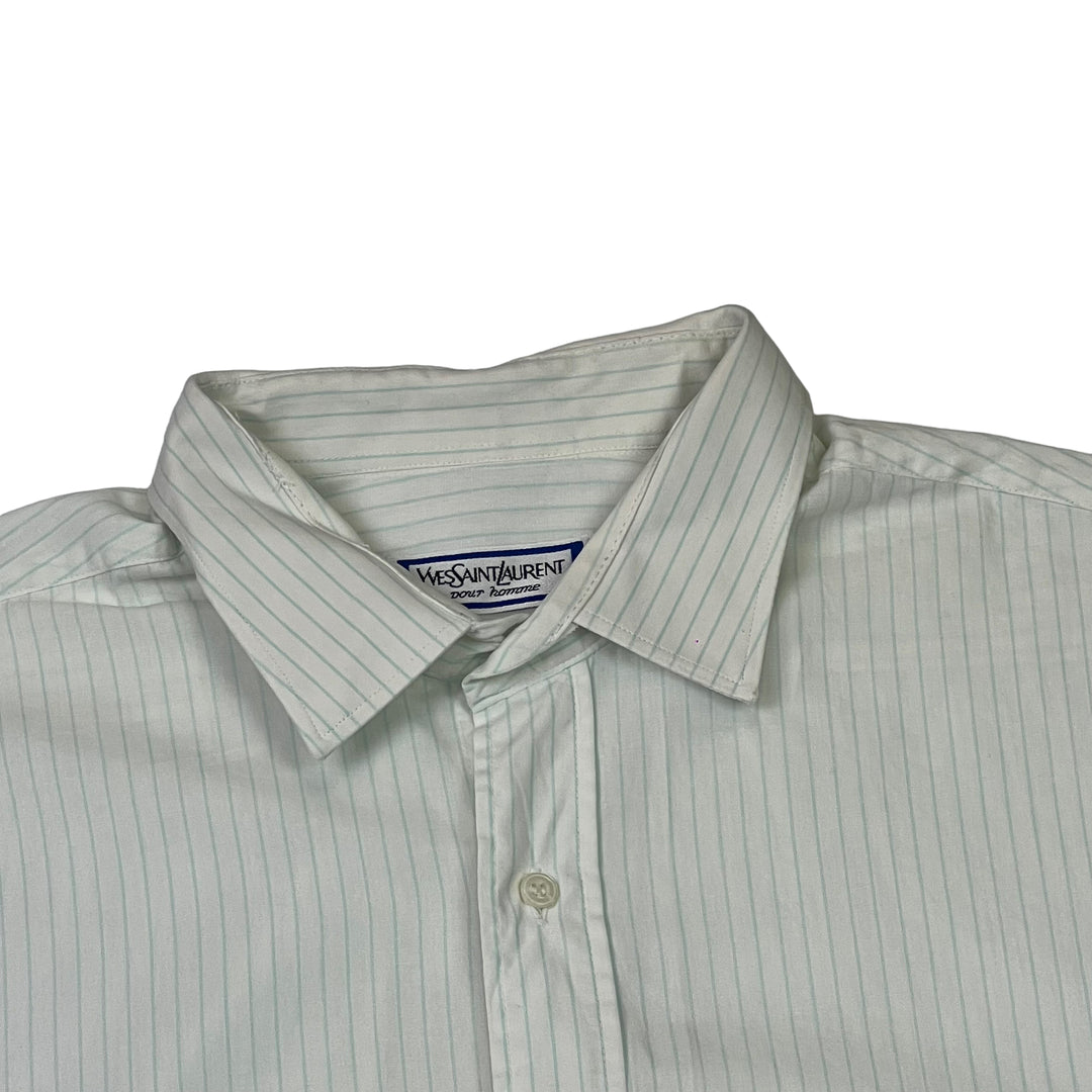 Yves Saint Laurent White Striped Short Sleeve Shirt