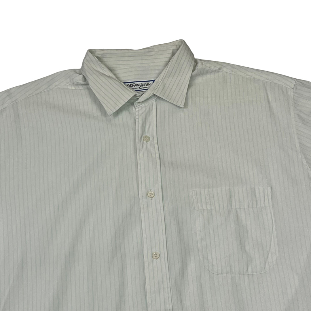 Yves Saint Laurent White Striped Short Sleeve Shirt