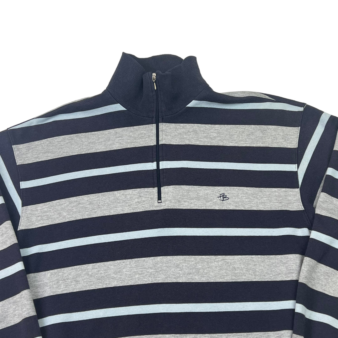 Pierre Balmain Navy & Grey Striped Quarter Zip Sweatshirt