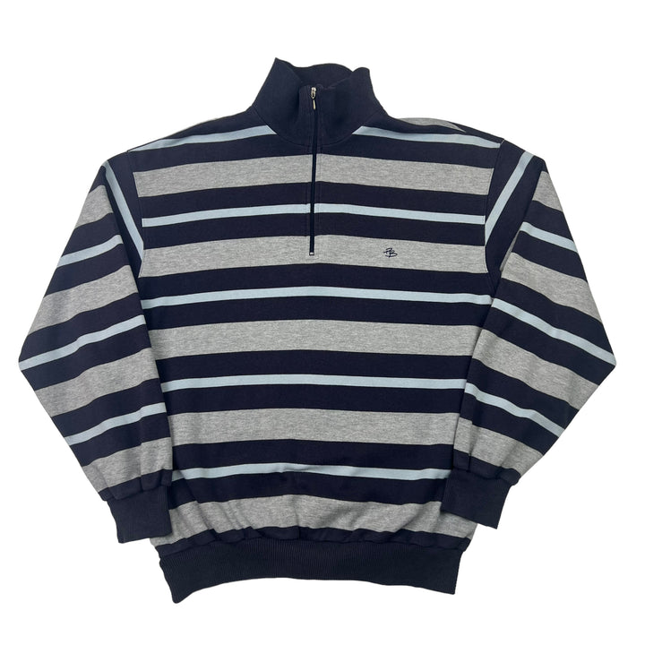 Pierre Balmain Navy & Grey Striped Quarter Zip Sweatshirt