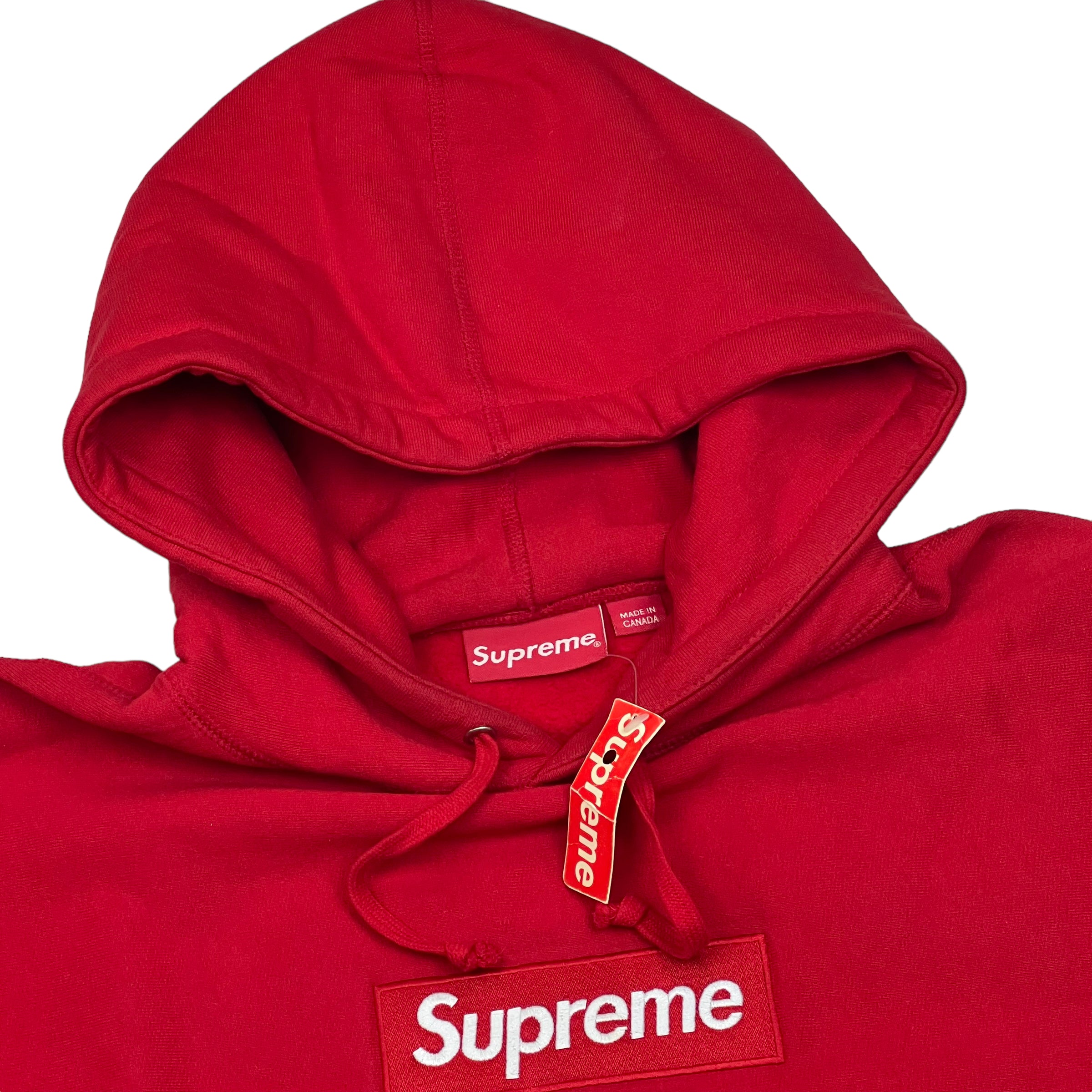 Red on red box logo hoodie deals