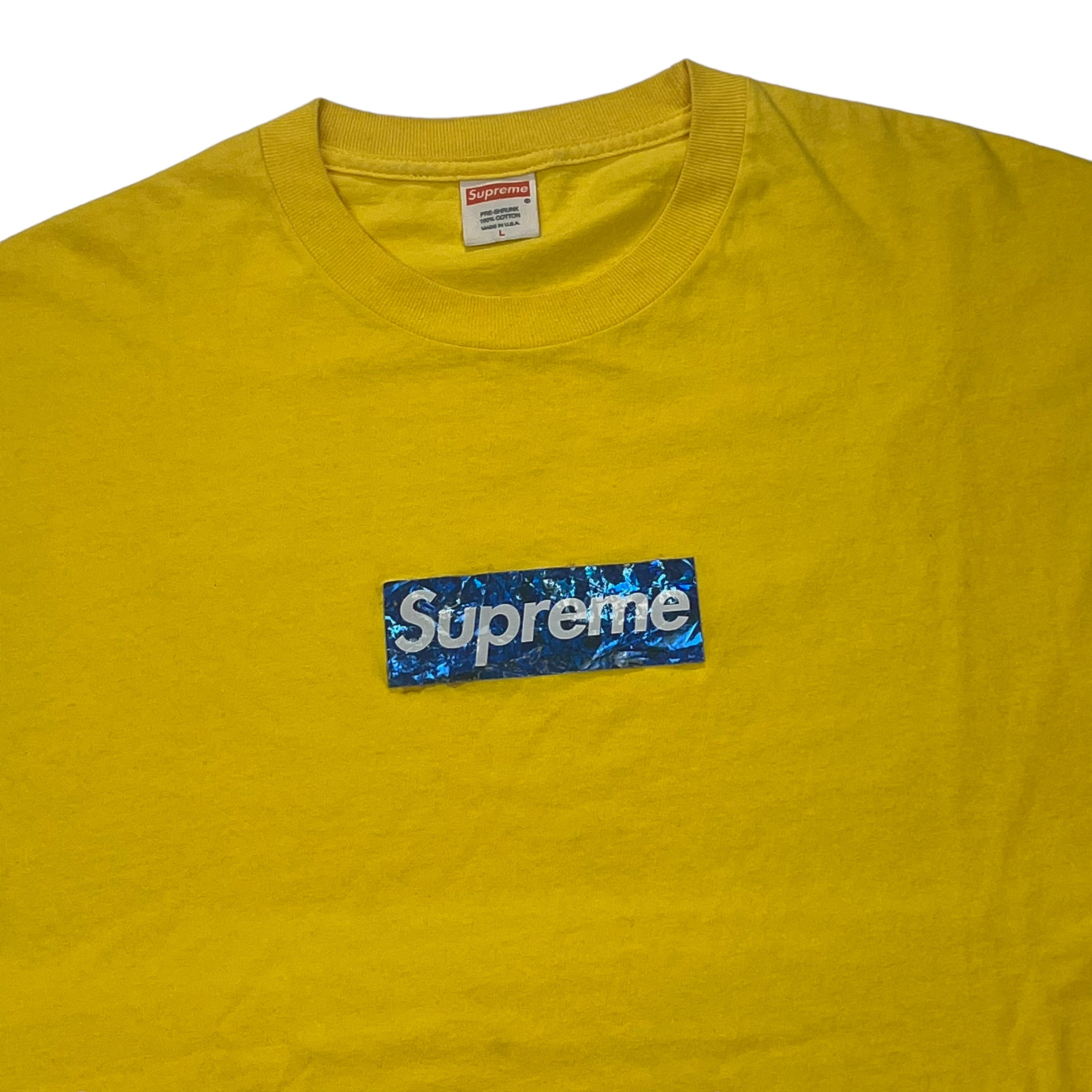 Supreme 2006 Blue On Yellow Hologram Box Logo T shirt Bring It Back