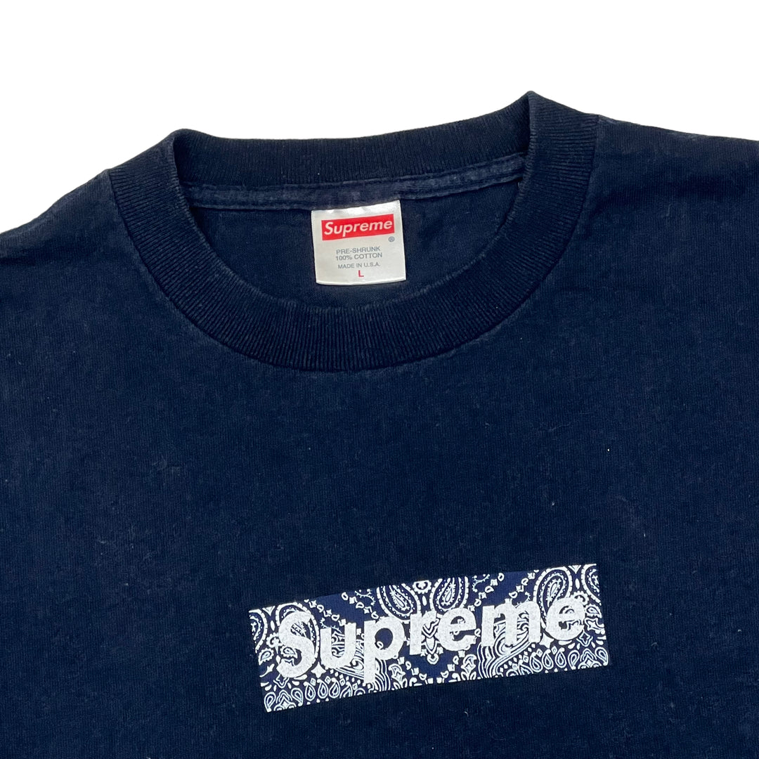 Supreme 2001 Navy Paisley Box Logo T-shirt