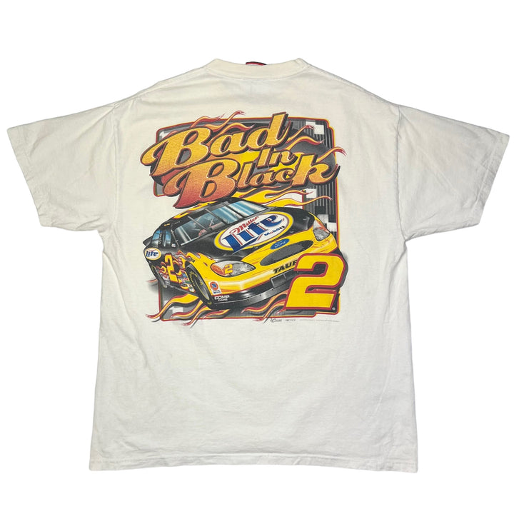 NASCAR Rusty Wallace "Bad In Black" White Graphic T-shirt