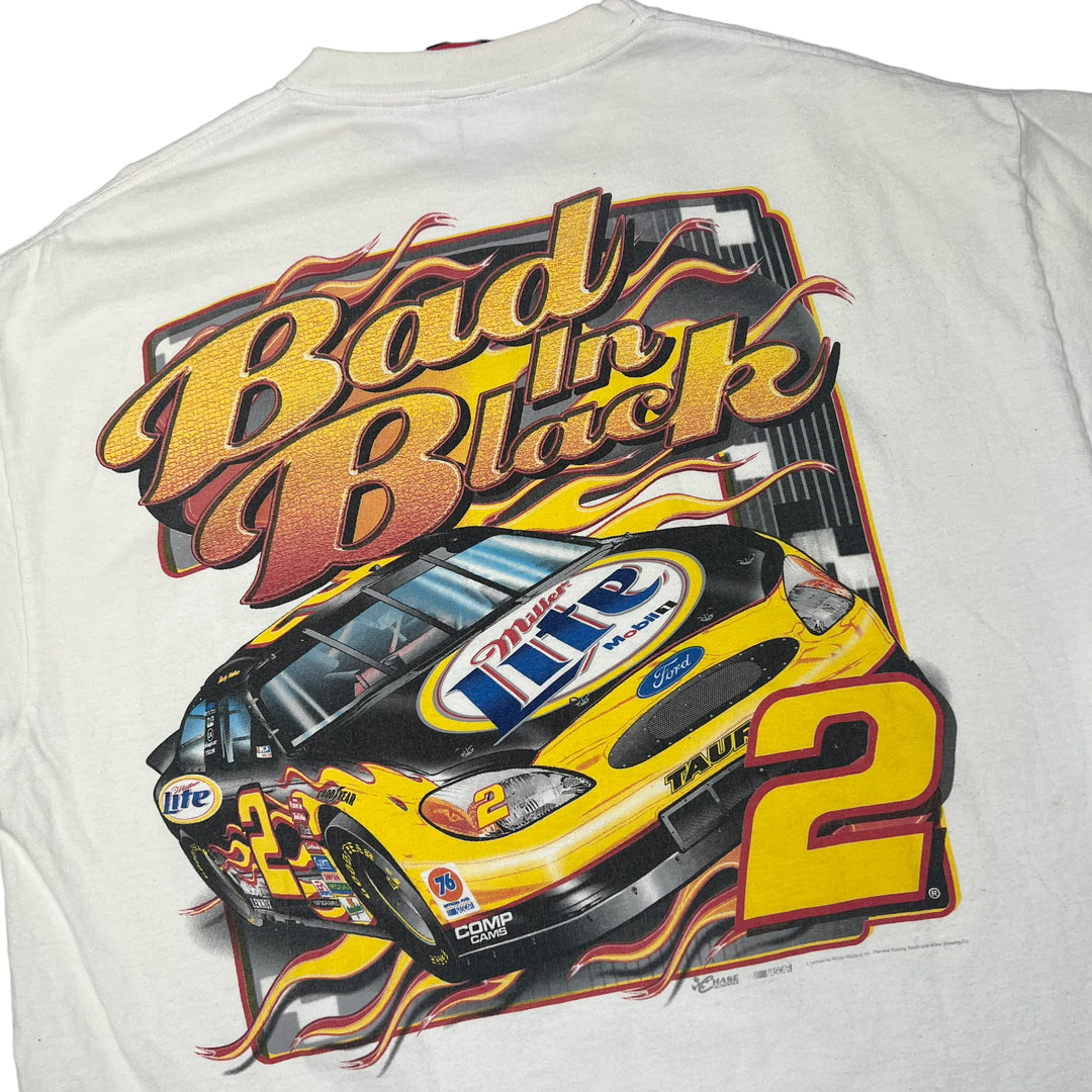 NASCAR Rusty Wallace "Bad In Black" White Graphic T-shirt