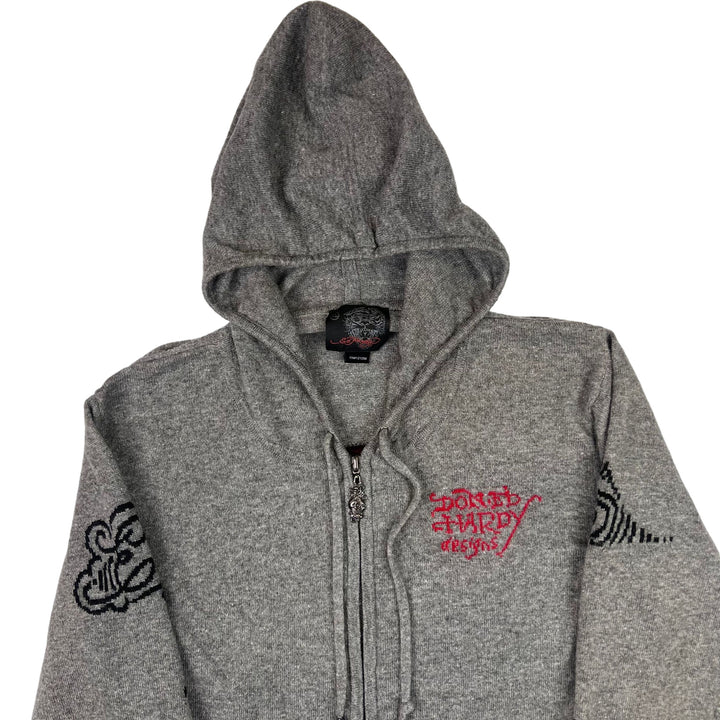 Ed Hardy Love Kills Zip-Up Hooded Wool Sweatshirt Grey