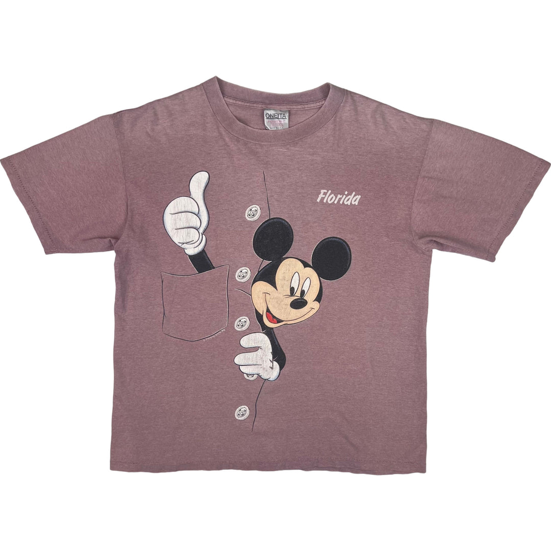 Disney 80's Mickey Mouse  Oneita Graphic Single Stitch T-shirt Pink