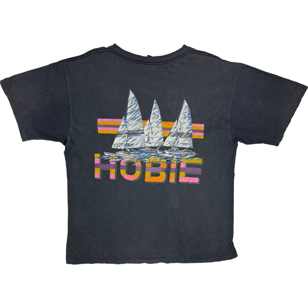 Vintage 80's Hobie Sunset Sailboat Graphic Single Stitch T-shirt Black Rare