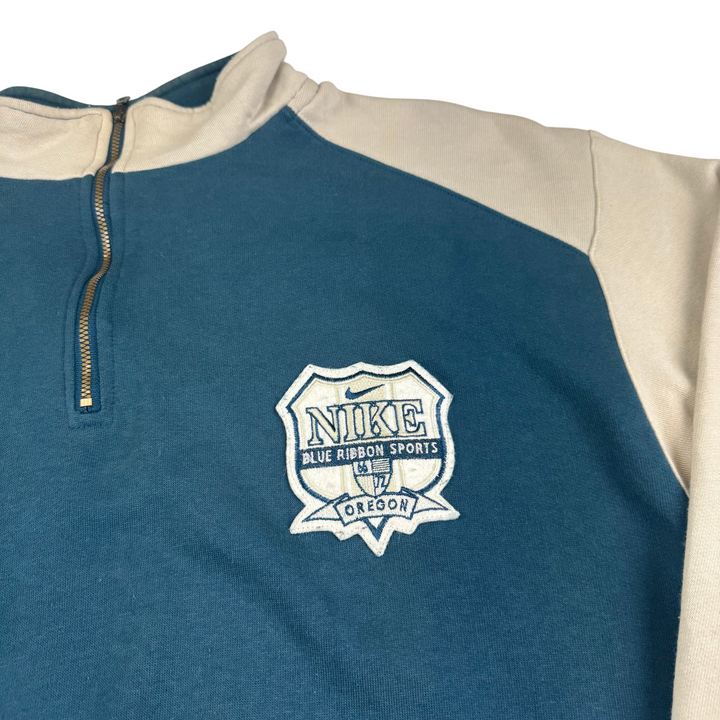 Vintage Nike Blue Ribbon Sports Quarter-Zip Sweatshirt Teal Blue Beige