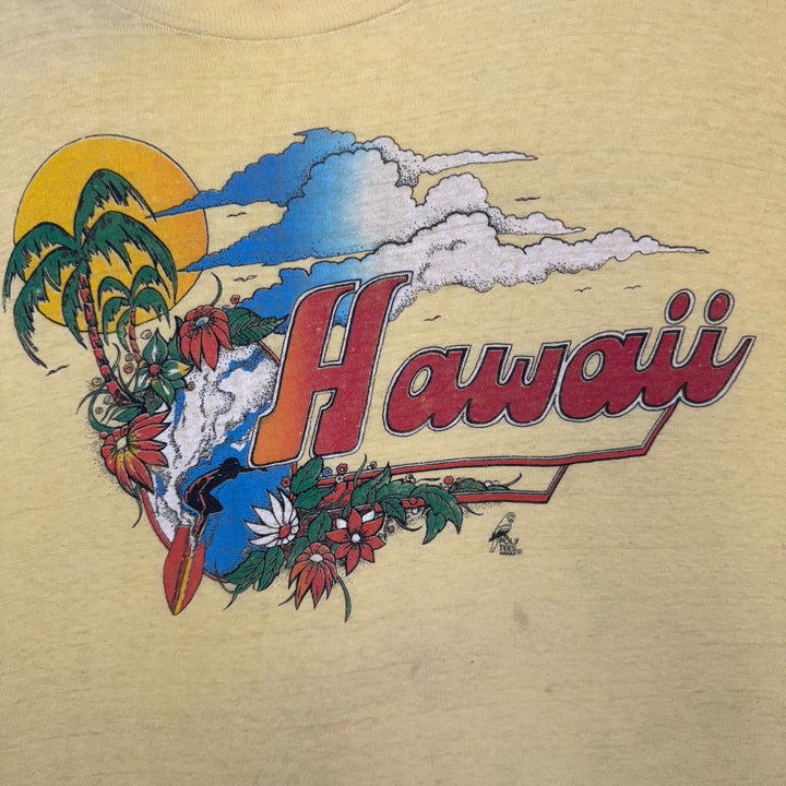 Vintage 70's Hawaii Poly Tees Rainbow Surfer Graphic Single Stitch T-shirt Ultra Rare