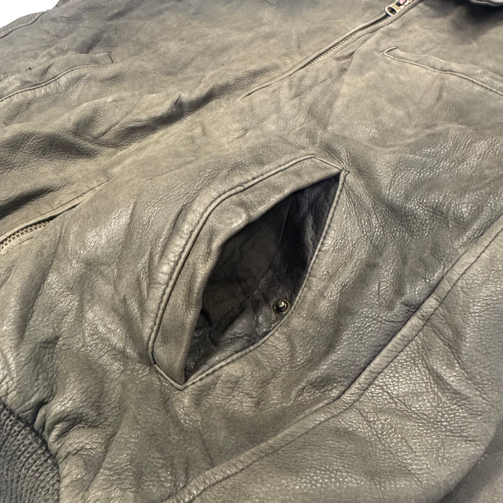 Oconi Leather Bomber Full-Zip Lined Jacket Brown