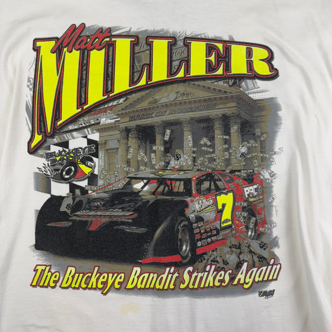 Vintage 00s Matt Miller Nascar Racing Graphic T-shirt White