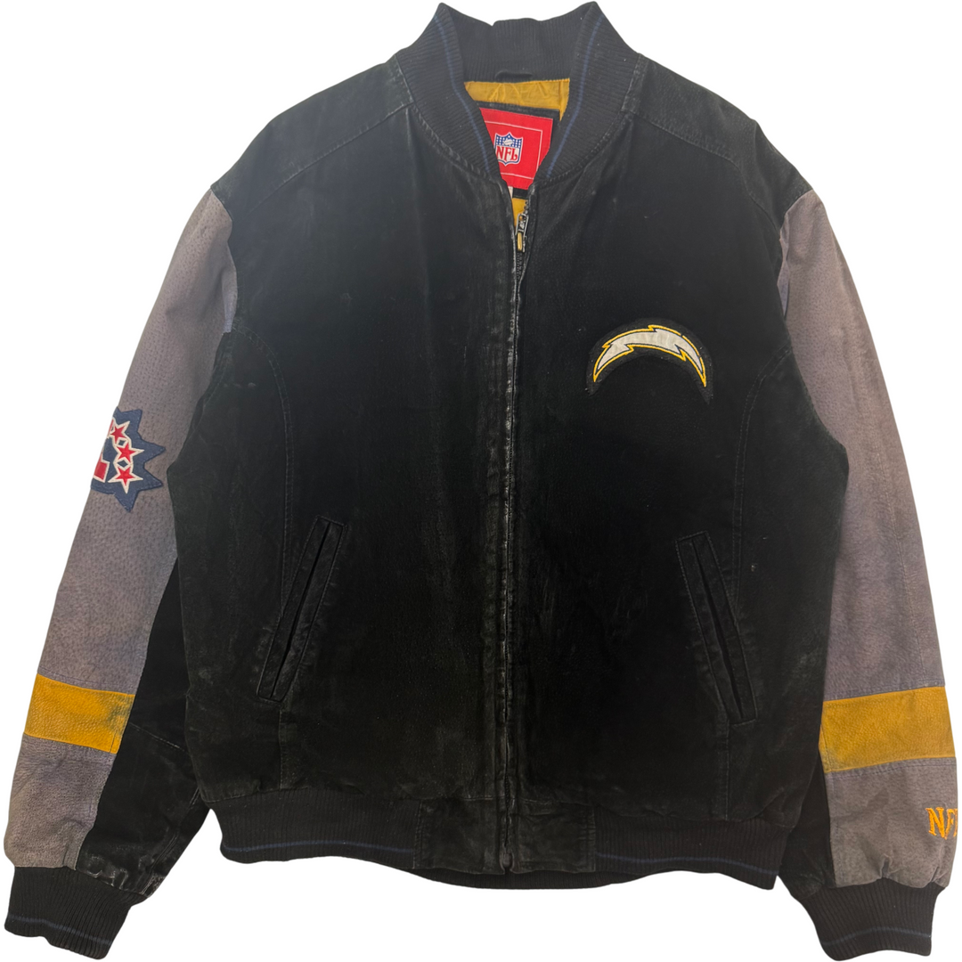 Vintage NFL Los Angeles Chargers Embroidered Suede Varsity Jacket Black