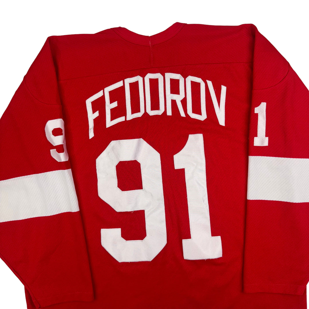 Vintage NHL Detroit Red Wings Fedorov 91 Hockey Jersey Red Rare