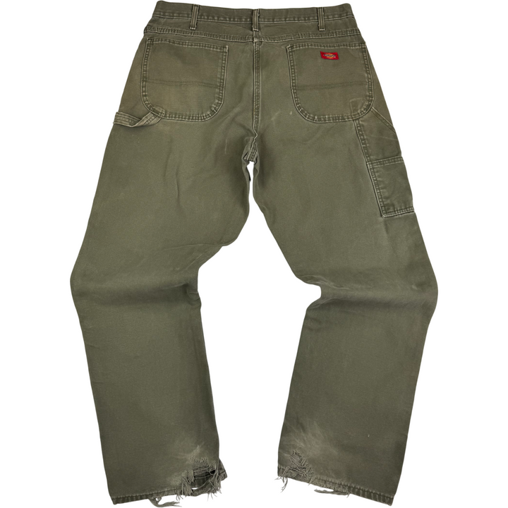 Dickies Carpenter Workwear Trousers Green Distressed