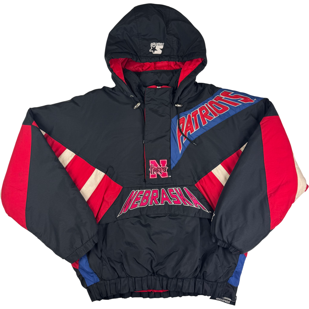 Vintage Starter 90s Nebraska Huskers NCAA Patriots Custom Pullover Pro Sport Jacket Black Red