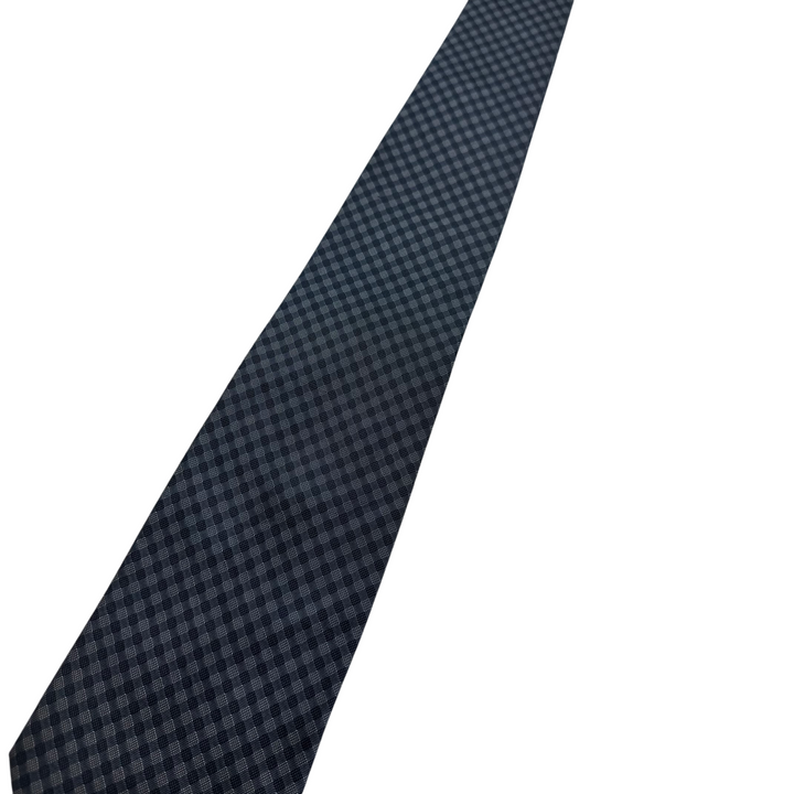 Christian Dior Checked Silk Tie Blue