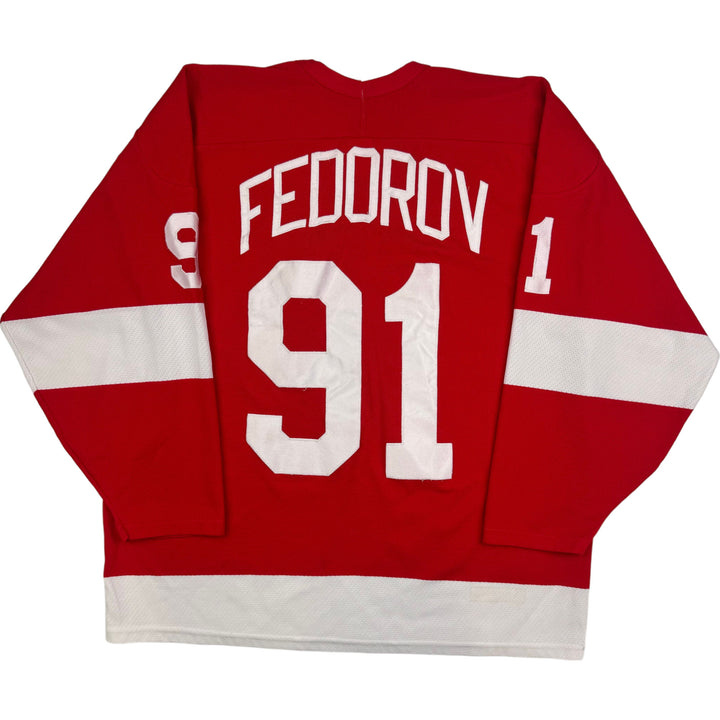 Vintage NHL Detroit Red Wings Fedorov 91 Hockey Jersey Red Rare