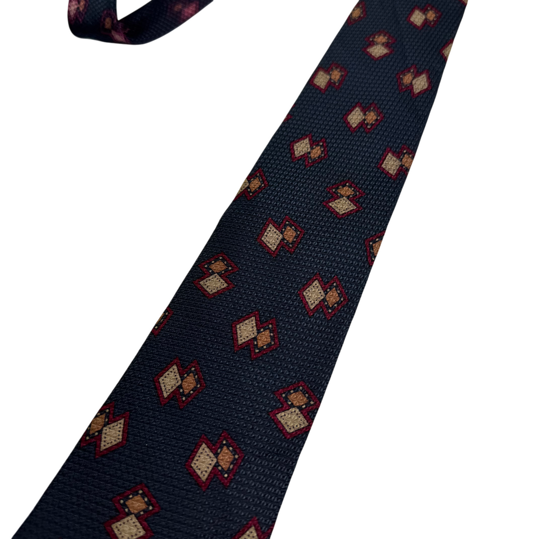 Chanel Silk Geometric Pattern Tie Navy