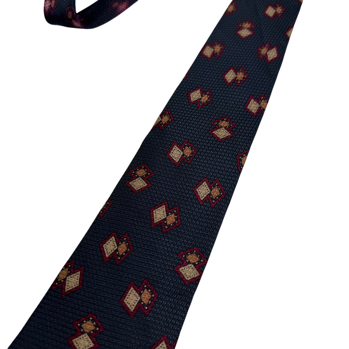 Chanel Silk Geometric Pattern Tie Navy
