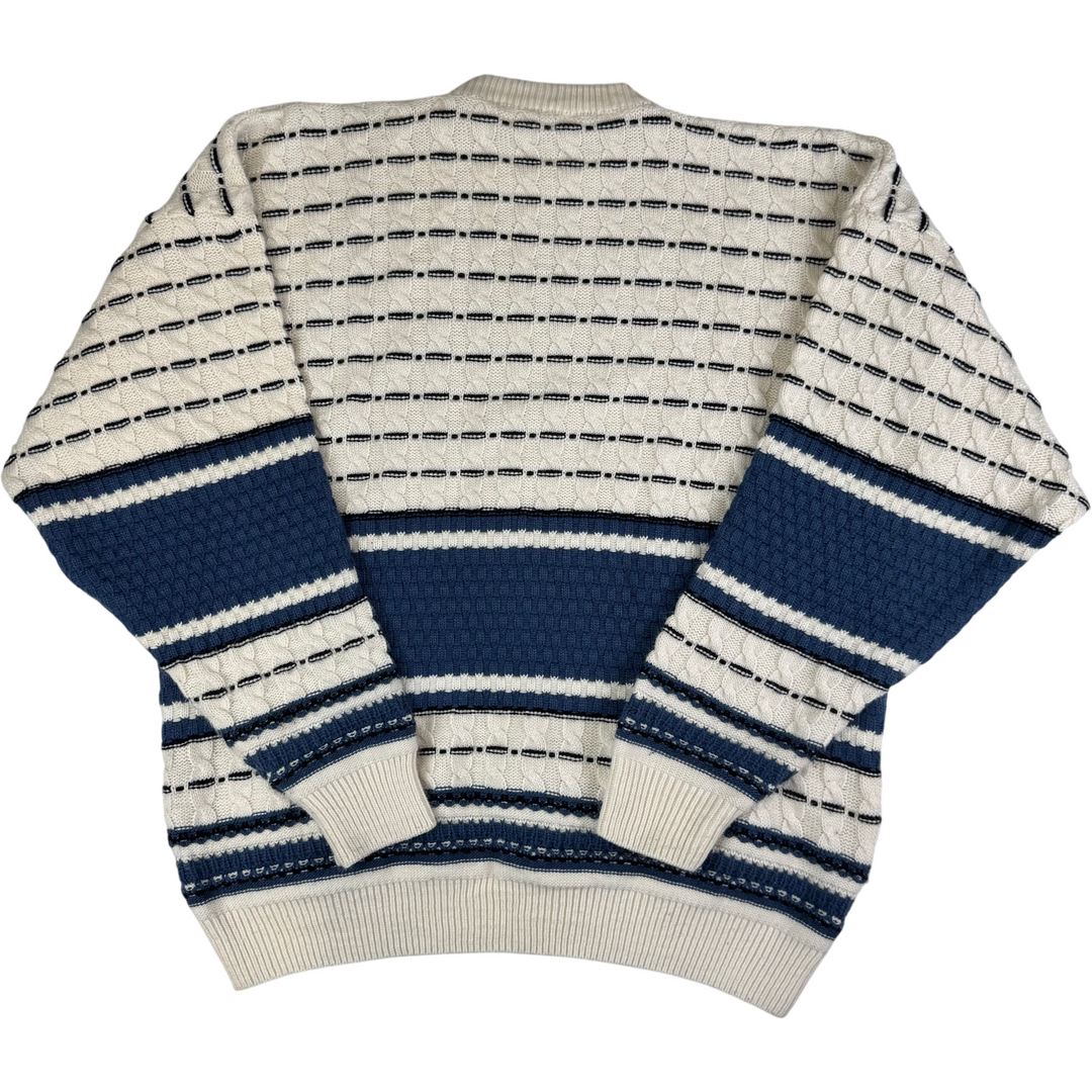 Kervan Chunky Striped Knit Sweater Blue White