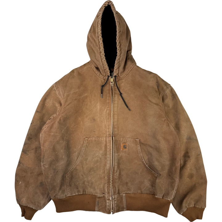 Carhartt J130 BRN Hooded Full-Zip Active Workwear Jacket Brown