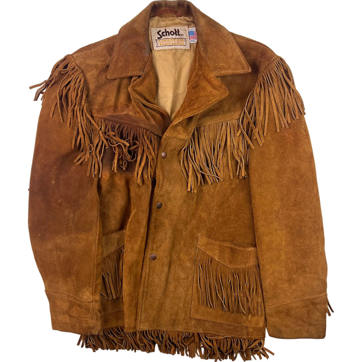 Vintage 70's Schott Western Fringed Suede Leather Jacket Brown