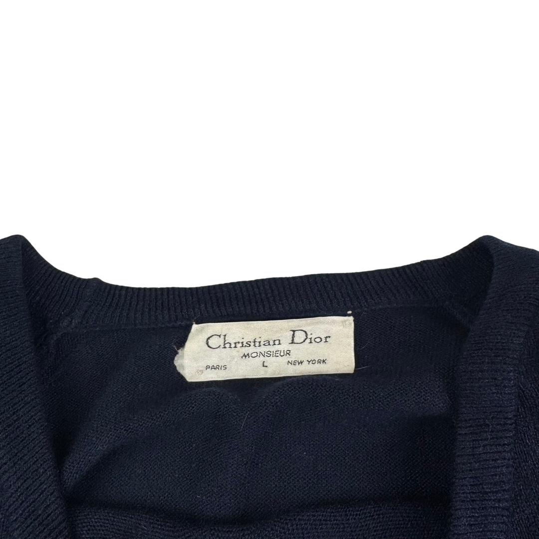 Vintage Christian Dior Monsieur 80's V-Neck Knitwear Navy