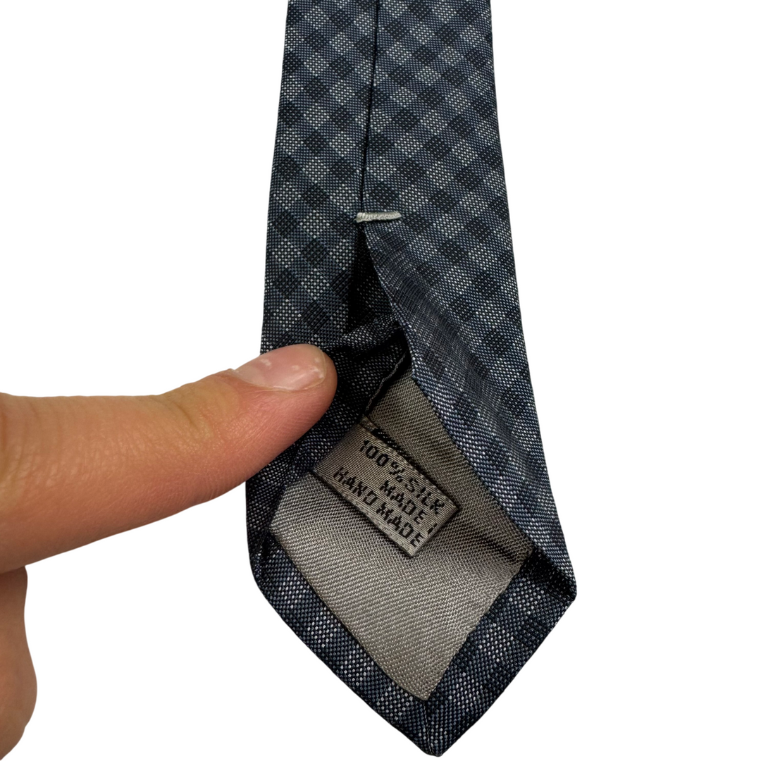 Christian Dior Checked Silk Tie Blue