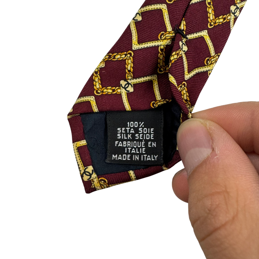 Chanel Silk Chain Pattern Tie Burgundy