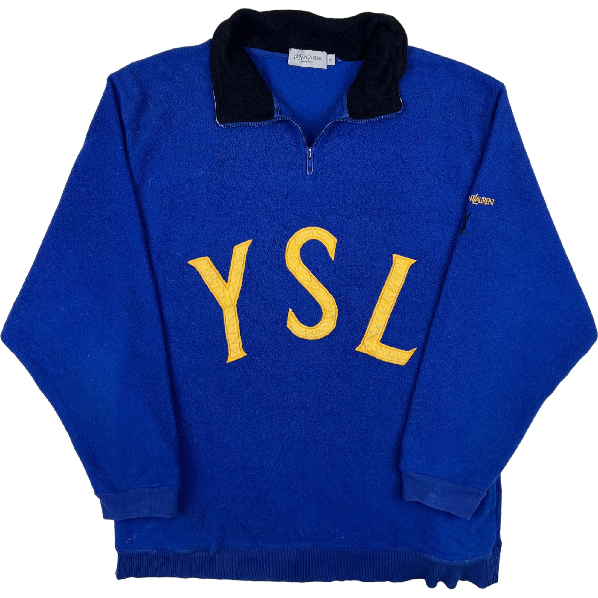 Yves Saint Laurent Spell Out Quarter-Zip Fleece Blue Rare | Bring
